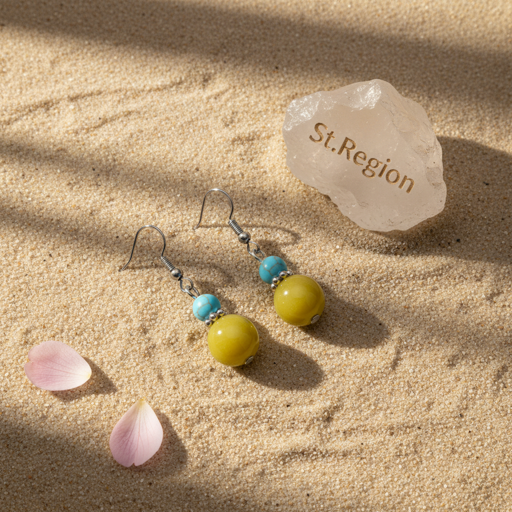 Yellow Jade & Turqouise Silvertone ‌Gourd‌-Shape Hook Earrings - Street Region