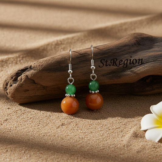 Green & Orange Jade Silvertone ‌Gourd‌-Shape Hook Earrings
