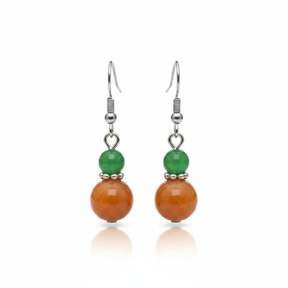 Green and Orange Jade Silvertone ‌Gourd‌-Shape Hook Earrings, silver drop earrings for women, everyday style, side view