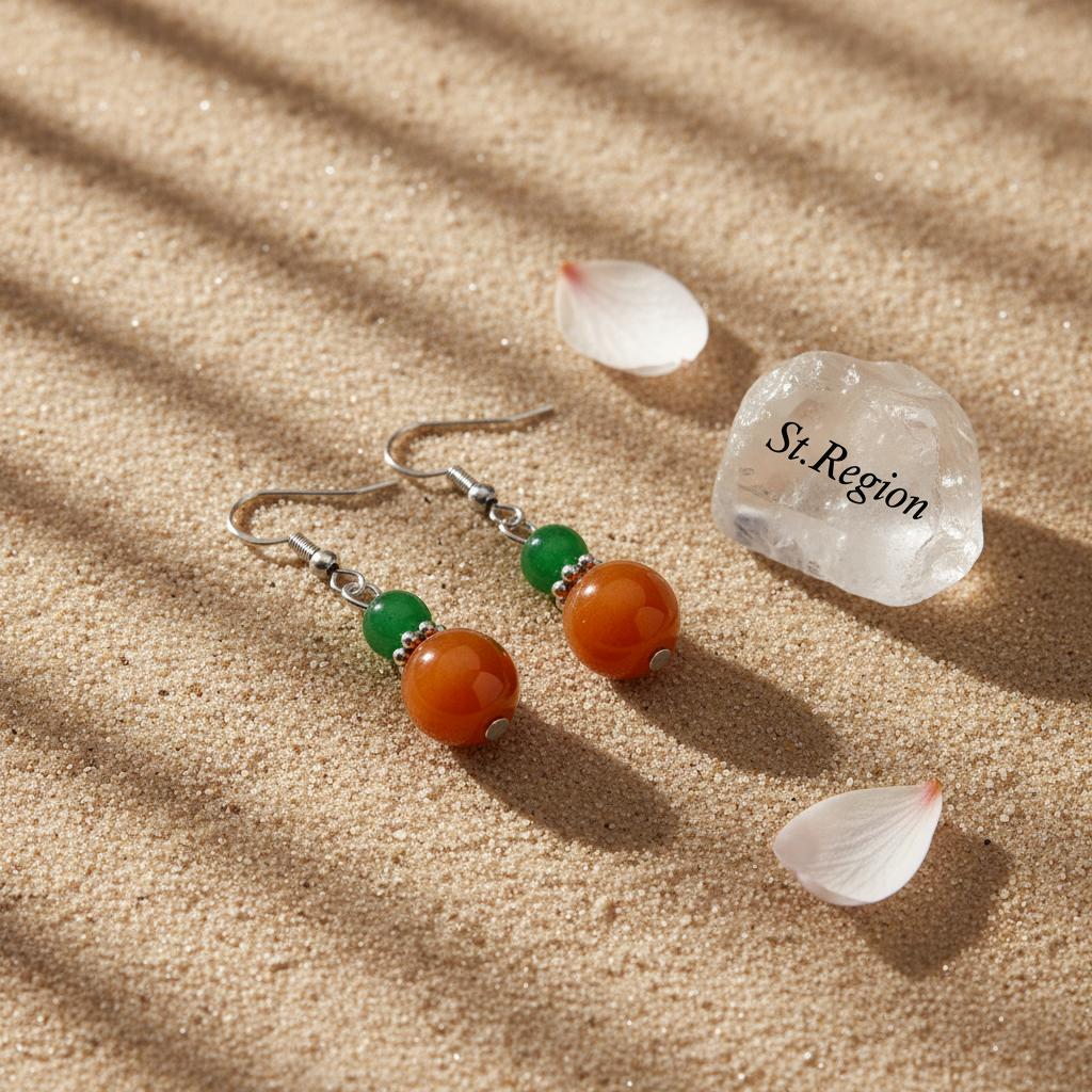 Green and Orange Jade Silvertone ‌Gourd‌-Shape Hook Earrings, silver drop earrings for women, everyday style, lifestyle look