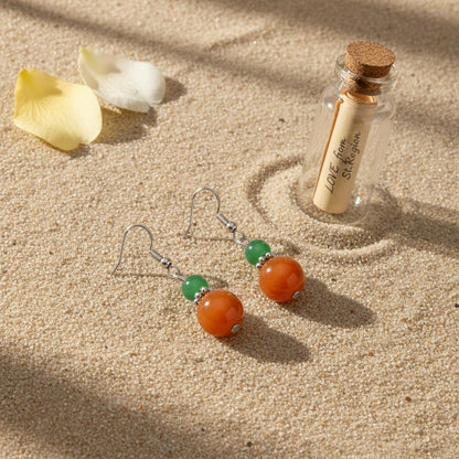 Green and Orange Jade Silvertone ‌Gourd‌-Shape Hook Earrings, silver drop earrings for women, everyday style, styled look