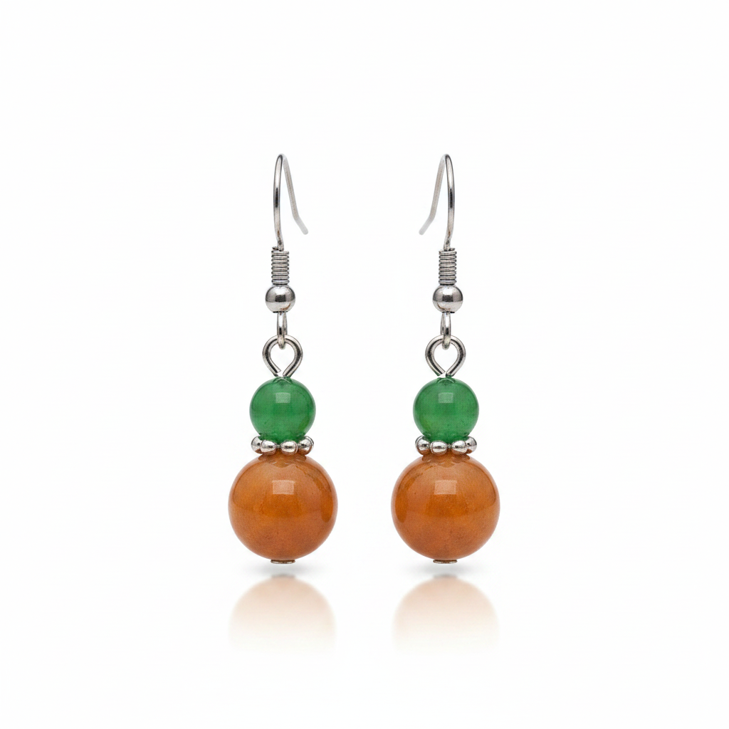 Green & Orange Jade Silvertone ‌Gourd‌-Shape Hook Earrings - Street Region