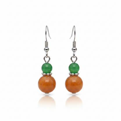 Green & Orange Jade Silvertone ‌Gourd‌-Shape Hook Earrings - Street Region