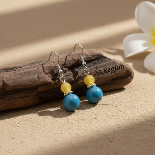 Yellow & Blue Jade Silvertone ‌Gourd‌-Shape Hook Earrings