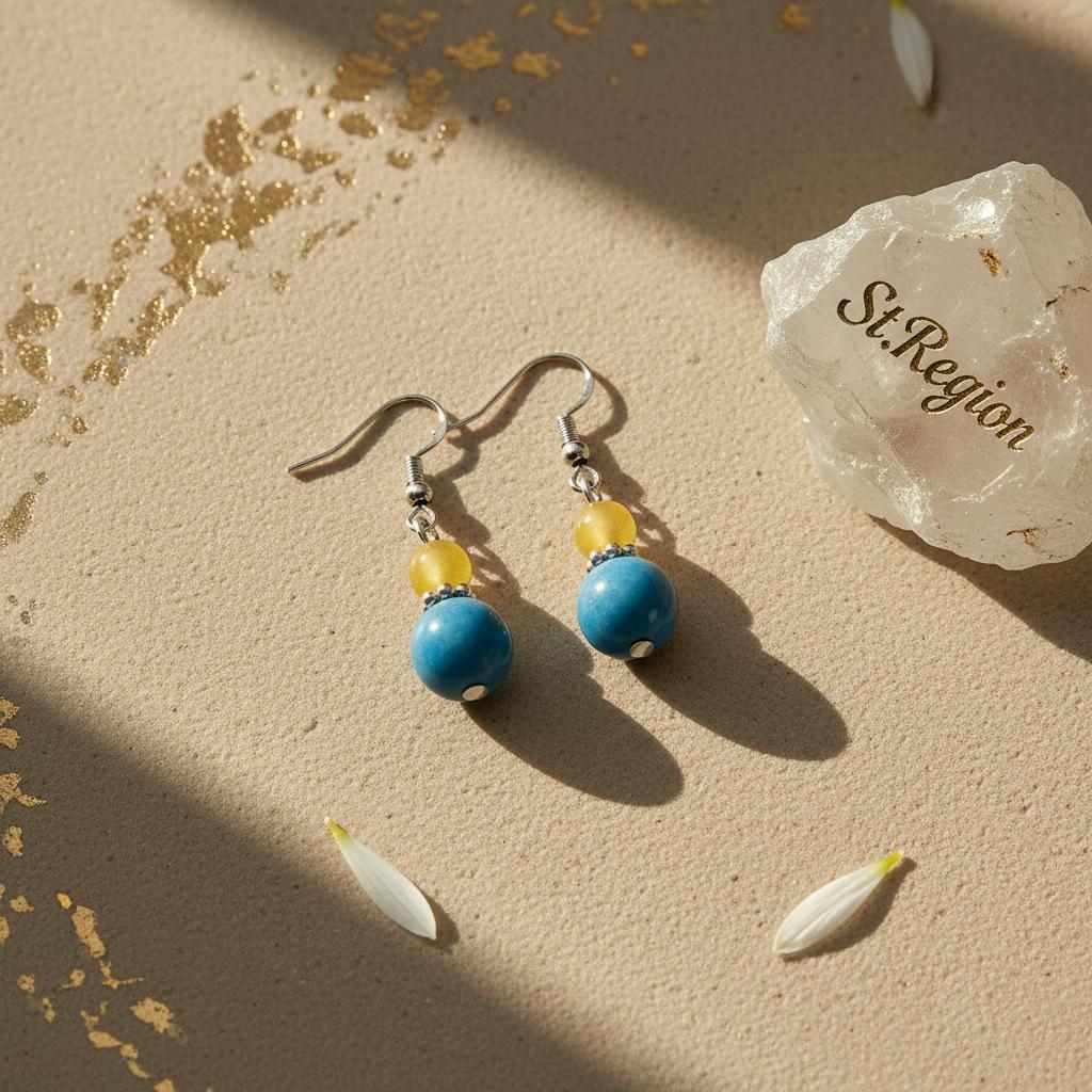 Yellow and Blue Jade Silvertone ‌Gourd‌-Shape Hook Earrings, silver drop earrings for women, detail close-up