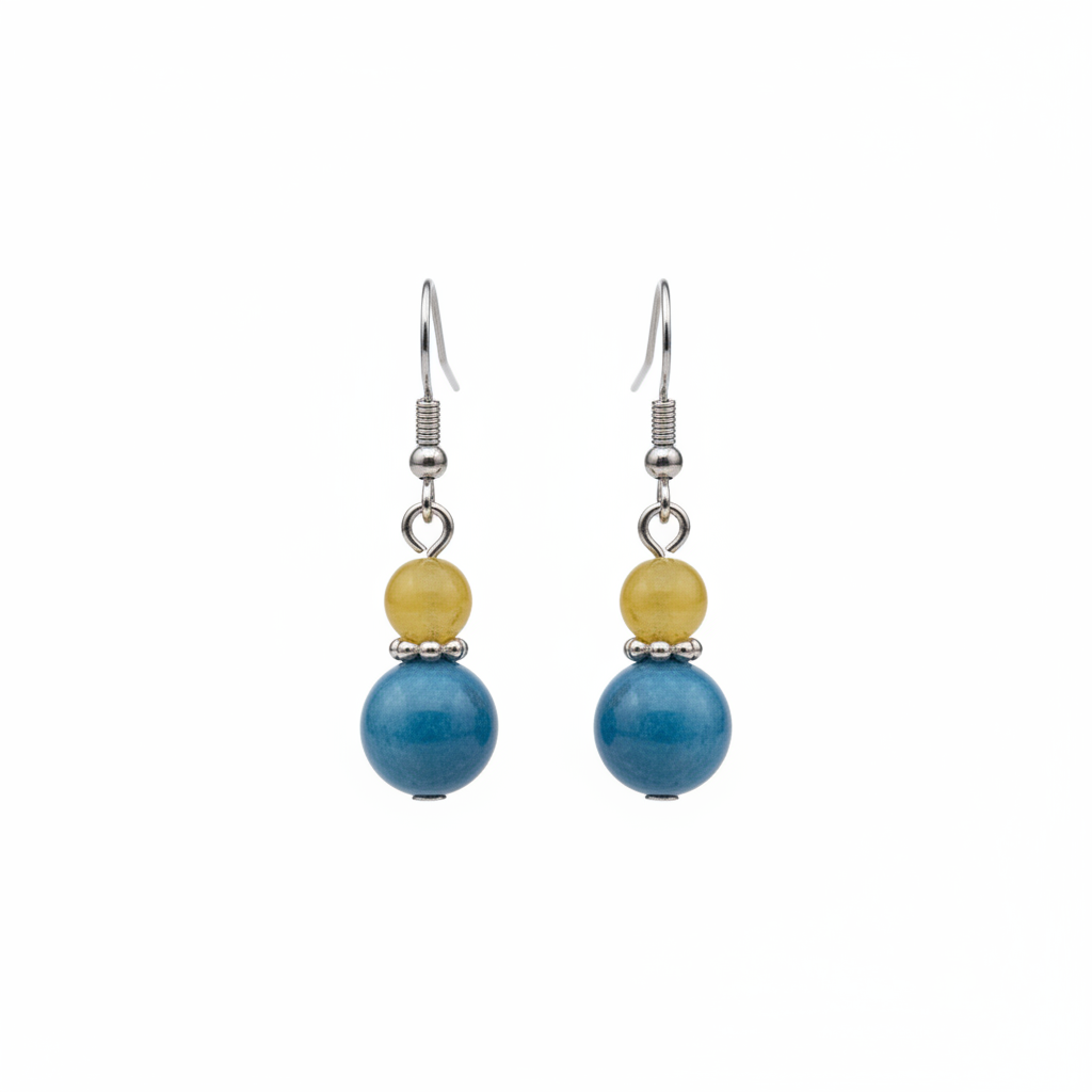 Yellow & Blue Jade Silvertone ‌Gourd‌-Shape Hook Earrings - Street Region