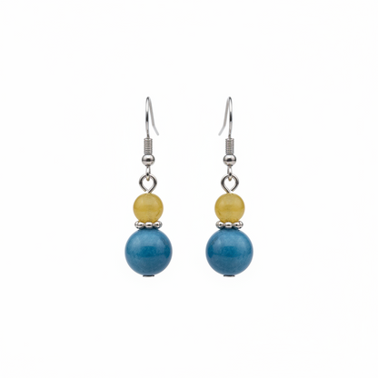 Yellow & Blue Jade Silvertone ‌Gourd‌-Shape Hook Earrings - Street Region