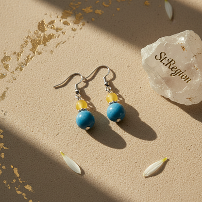 Yellow & Blue Jade Silvertone ‌Gourd‌-Shape Hook Earrings - Street Region