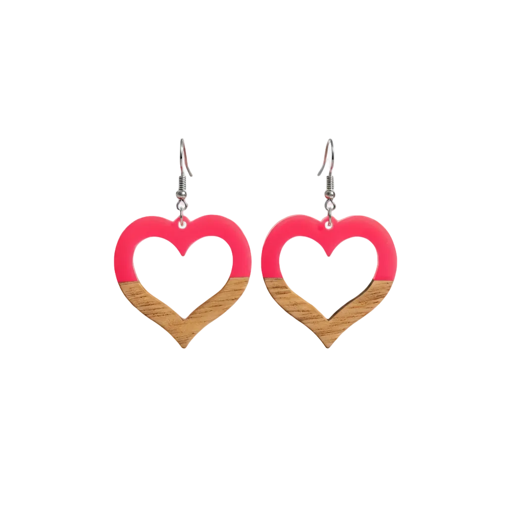 Rose Resin & Wood Silvertone Open Heart Hook Earrings - Street Region