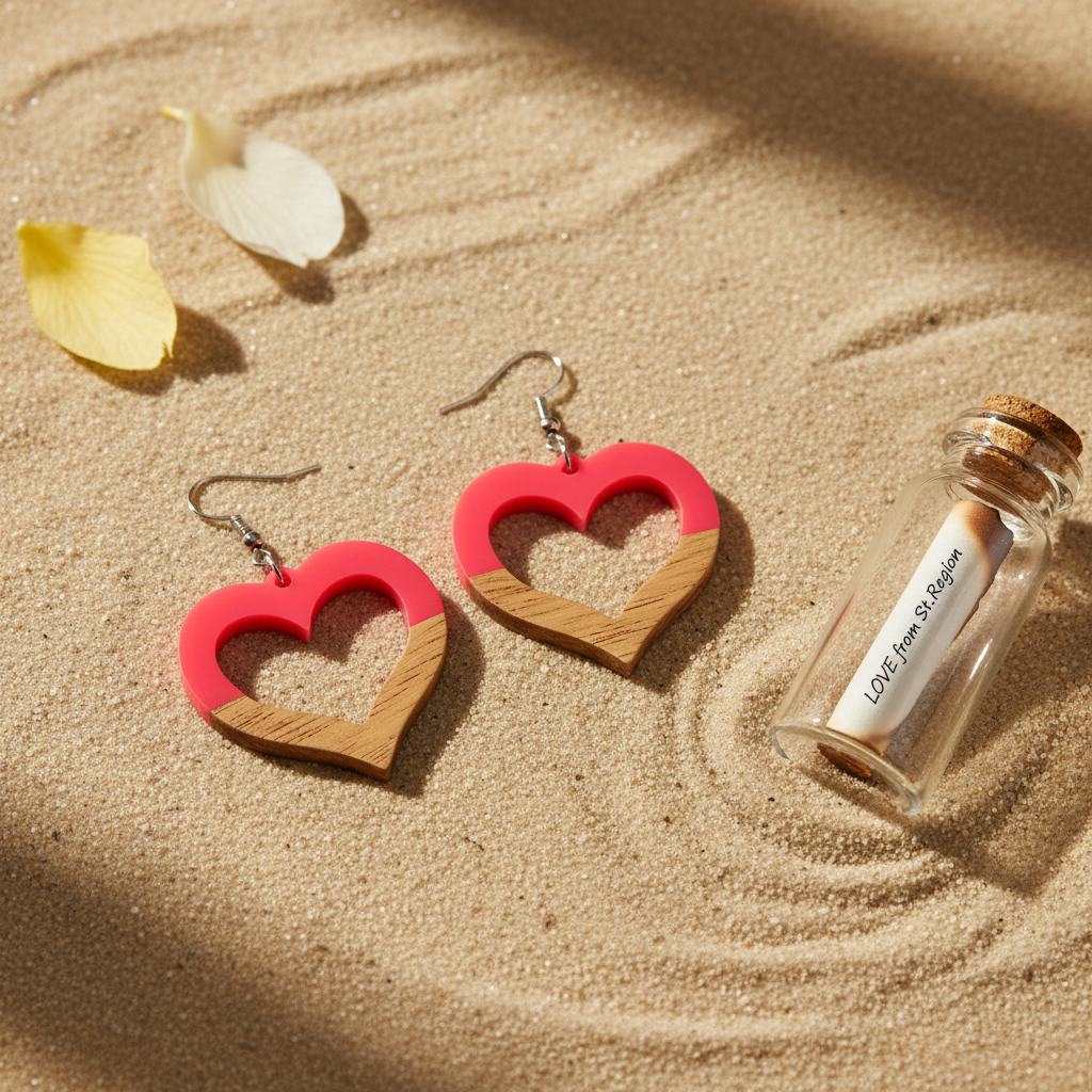 Rose Resin & Wood Silvertone Open Heart Hook Earrings - Street Region