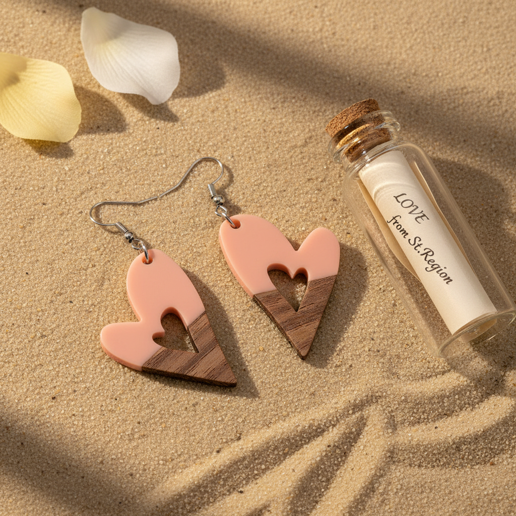 Pink Resin & Wood Silvertone Heart Hook Earrings - Street Region