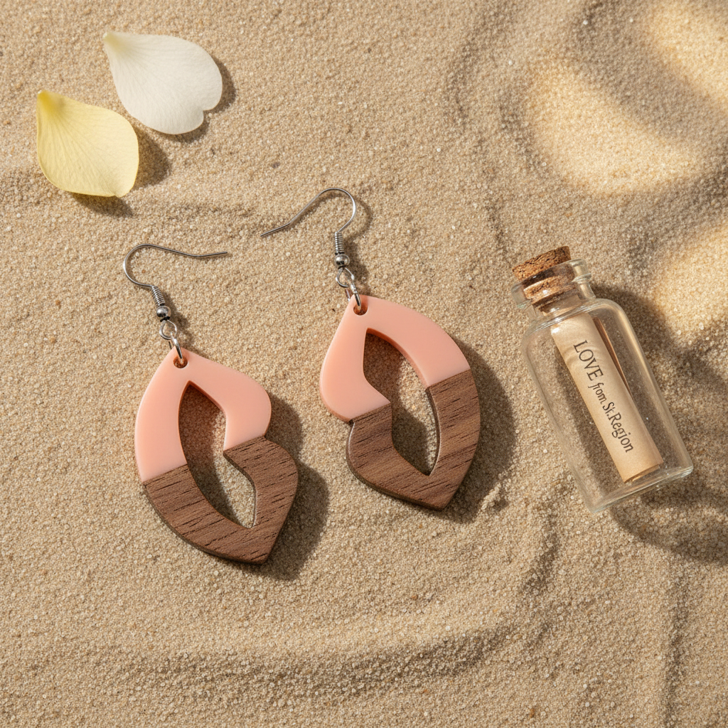 Pink Resin & Wood Silvertone Lips Hook Earrings - Street Region