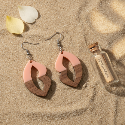Pink Resin & Wood Silvertone Lips Hook Earrings - Street Region