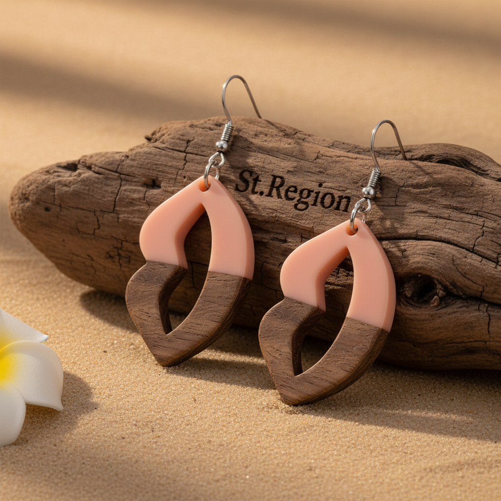 Pink Resin & Wood Silvertone Lips Hook Earrings - Street Region