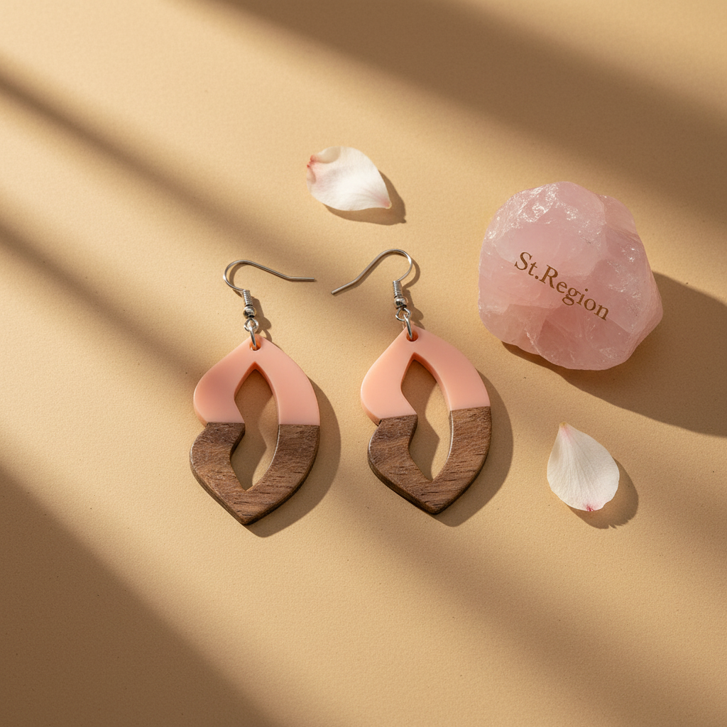 Pink Resin & Wood Silvertone Lips Hook Earrings - Street Region