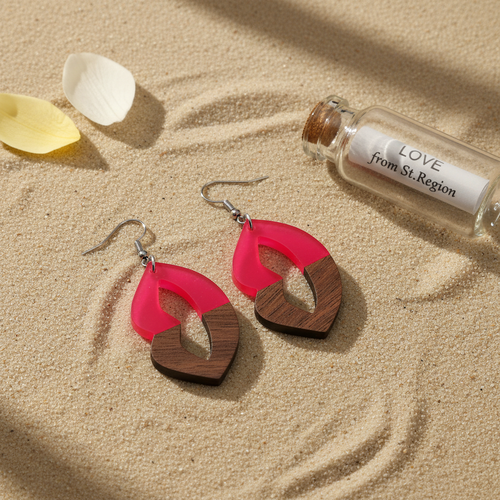 Rose Resin & Wood Silvertone Lips Hook Earrings - Street Region