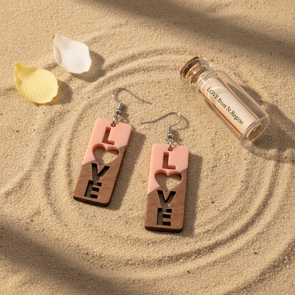 Pink Resin & Wood Silvertone 'Love' Hook Earrings - Street Region