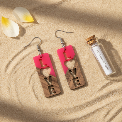 Rose Resin & Wood Silvertone 'Love' Hook Earrings - Street Region