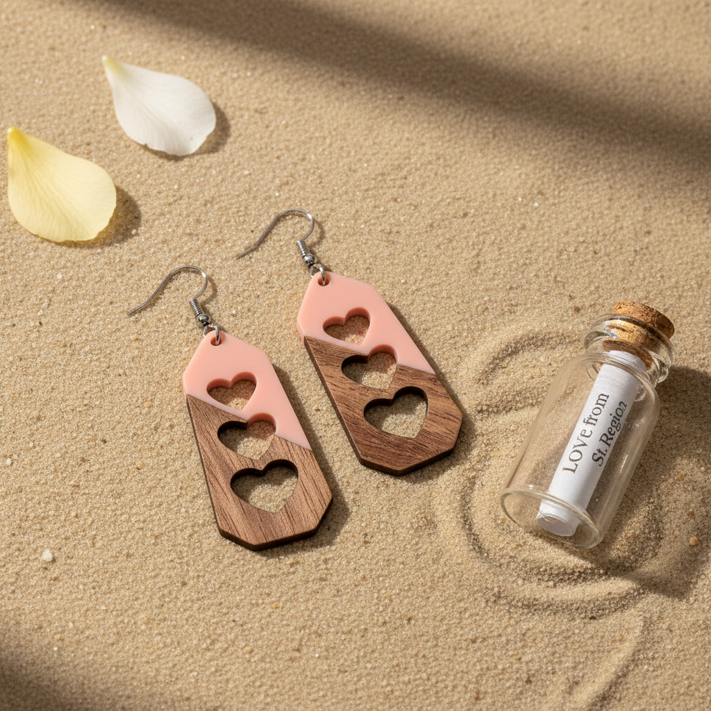 Pink Resin & Wood Silvertone Graduated Heart Hook Earrings - Street Region