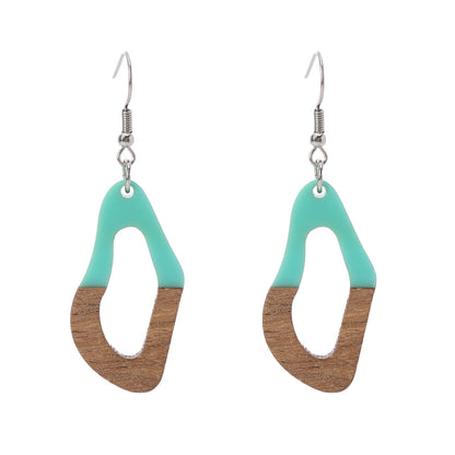 Green Resin & Wood Silvertone Irregular Teardrop Hook Earrings - Street Region