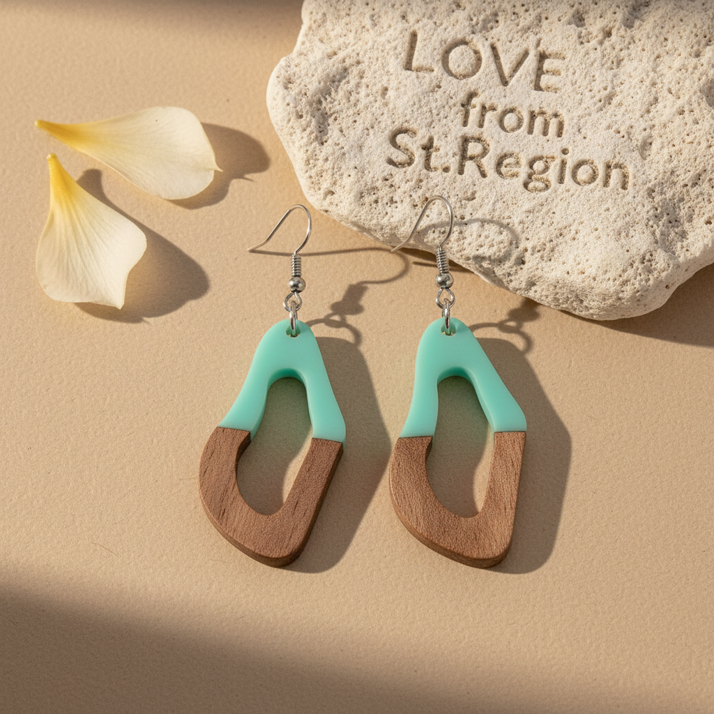 Green Resin & Wood Silvertone Irregular Teardrop Hook Earrings - Street Region