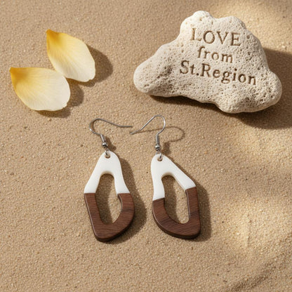 White Resin and Wood Silvertone Irregular Teardrop Hook Earrings, silver drop earrings for women, lifestyle look