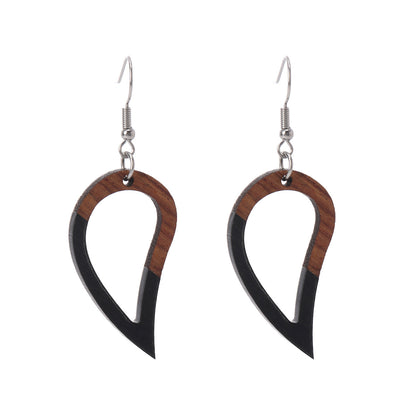Black Resin & Wood Silvertone Upside-Down Drop Hook Earrings - Street Region