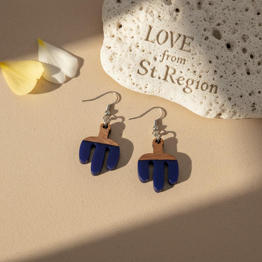 Blue Resin and Wood Silvertone Cactus Hook Earrings, silver drop earrings for women, everyday style, lifestyle look