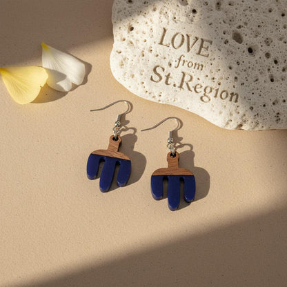 Blue Resin and Wood Silvertone Cactus Hook Earrings, silver drop earrings for women, everyday style, lifestyle look