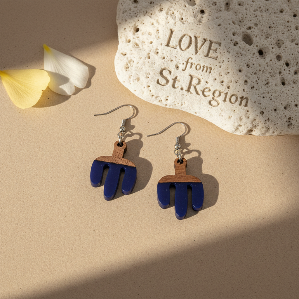 Blue Resin & Wood Silvertone Cactus Hook Earrings - Street Region