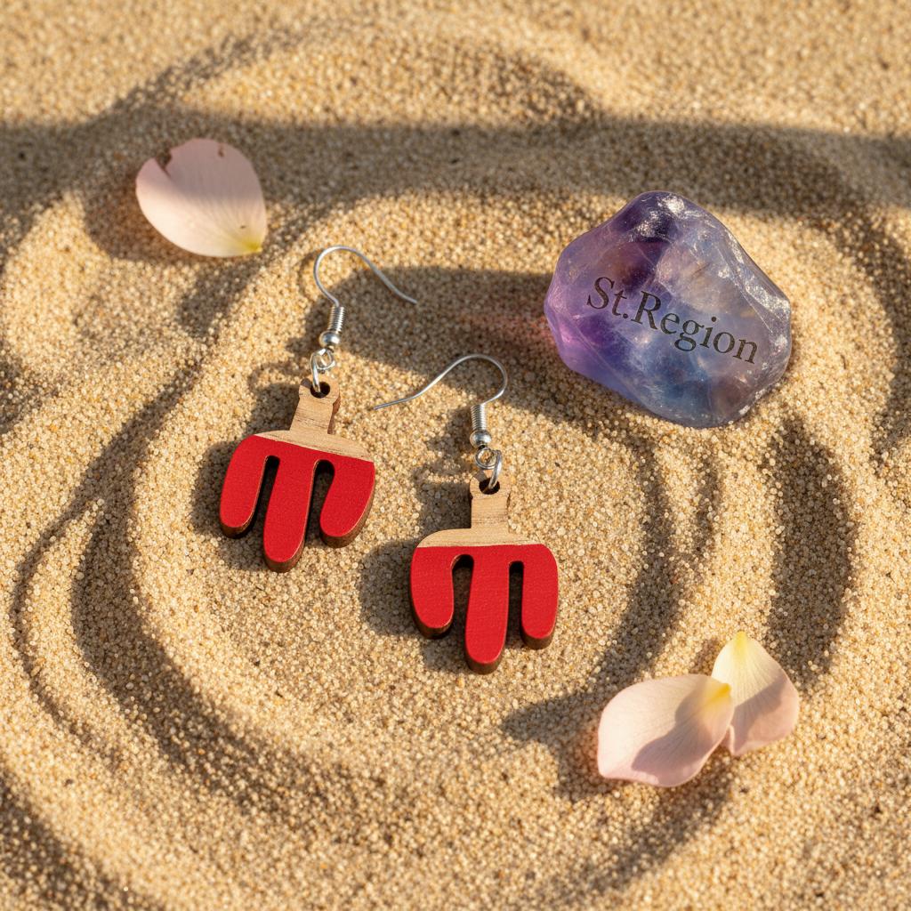 Red Resin and Wood Silvertone Cactus Hook Earrings, silver drop earrings for women, vintage-inspired design, detail close-up