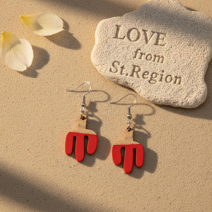 Red Resin and Wood Silvertone Cactus Hook Earrings, silver drop earrings for women, vintage-inspired design, lifestyle look