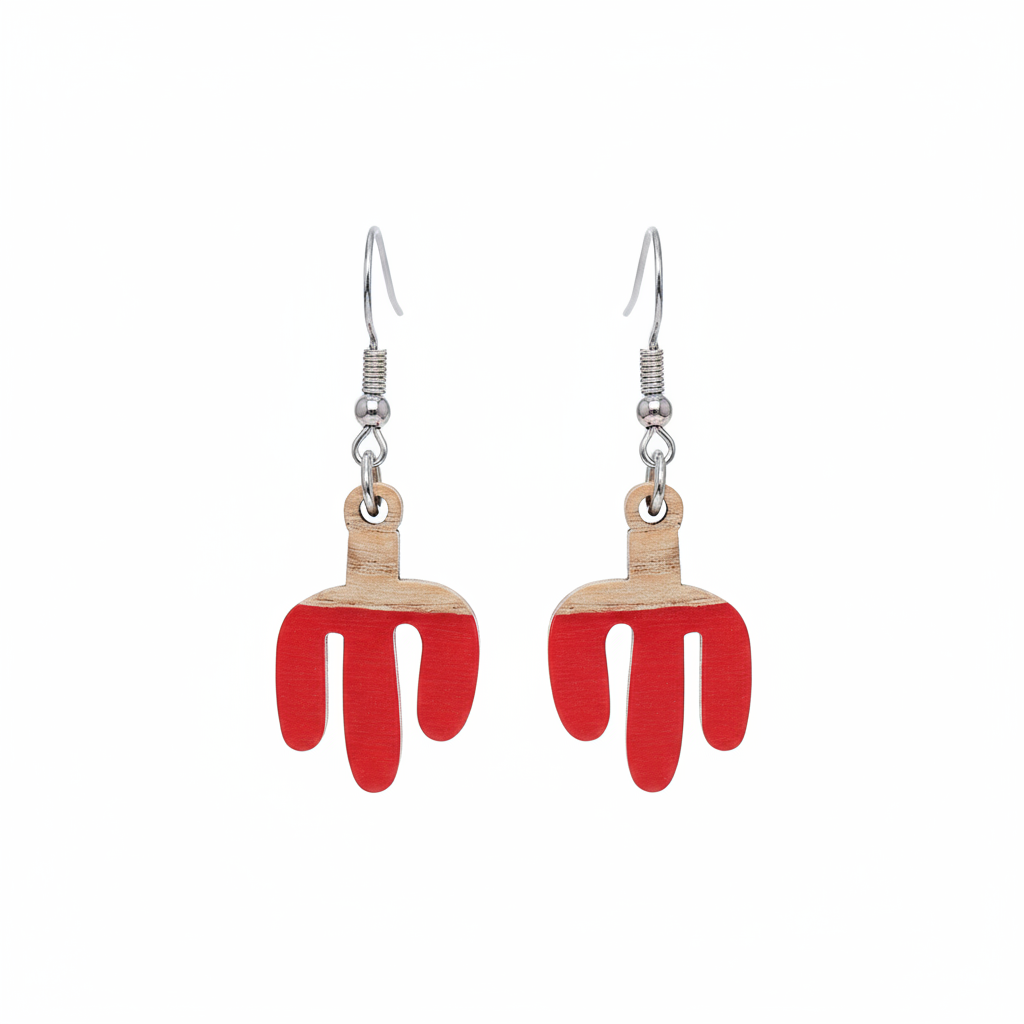 Red Resin & Wood Silvertone Cactus Hook Earrings - Street Region