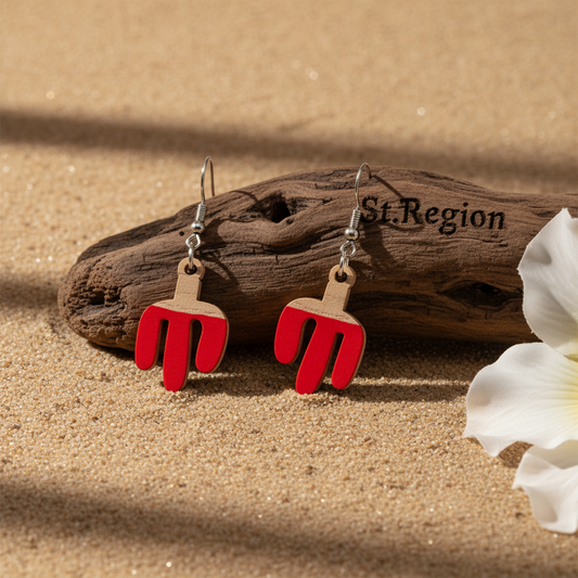 Red Resin & Wood Silvertone Cactus Hook Earrings - Street Region