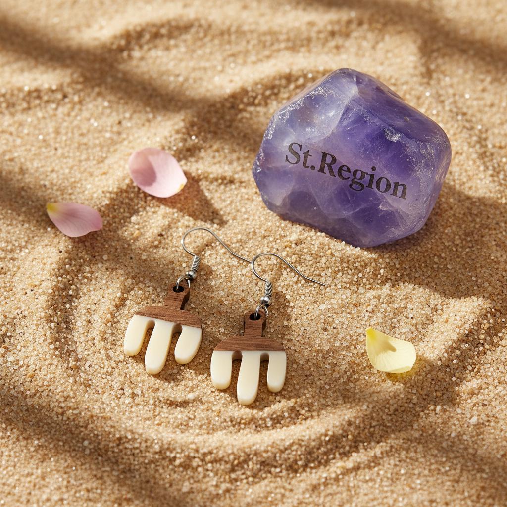 White Resin and Wood Silvertone Cactus Hook Earrings, silver drop earrings for women, detail close-up