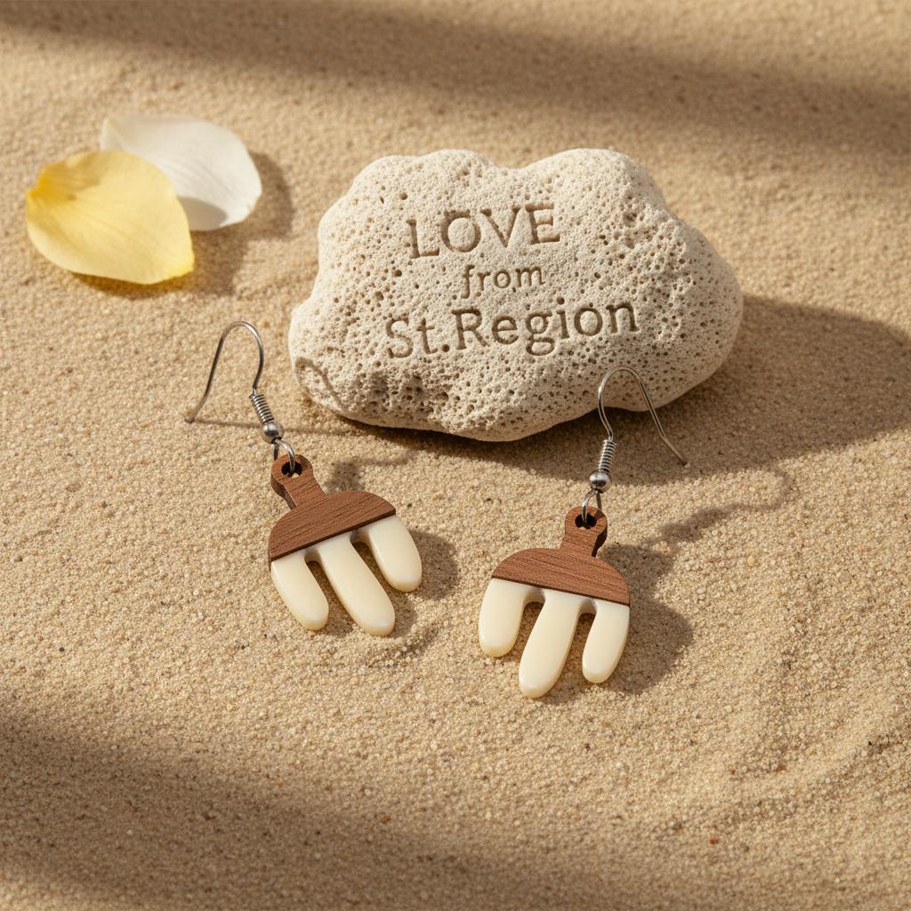 White Resin and Wood Silvertone Cactus Hook Earrings, silver drop earrings for women, lifestyle look