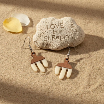 White Resin and Wood Silvertone Cactus Hook Earrings, silver drop earrings for women, lifestyle look
