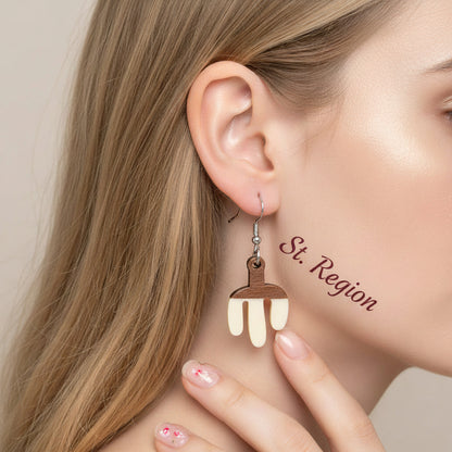 White Resin & Wood Silvertone Cactus Hook Earrings - Street Region