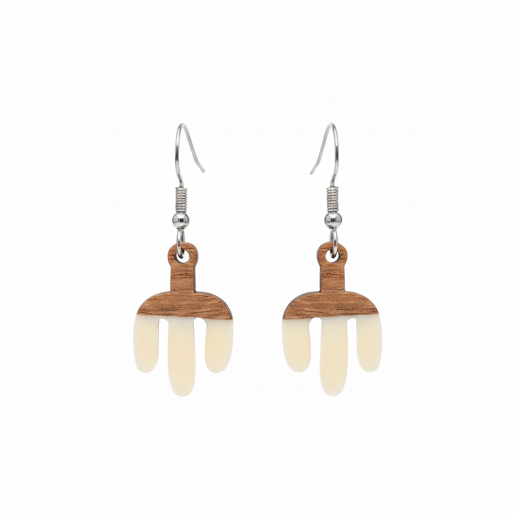 White Resin & Wood Silvertone Cactus Hook Earrings - Street Region