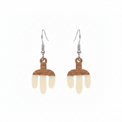 White Resin & Wood Silvertone Cactus Hook Earrings - Street Region