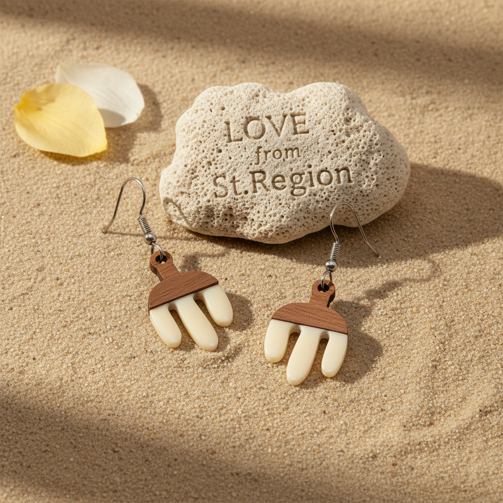 White Resin & Wood Silvertone Cactus Hook Earrings - Street Region