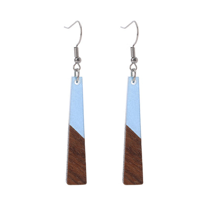 Blue Resin & Wood Silvertone Elongated Trapezoid Hook Earrings - Street Region