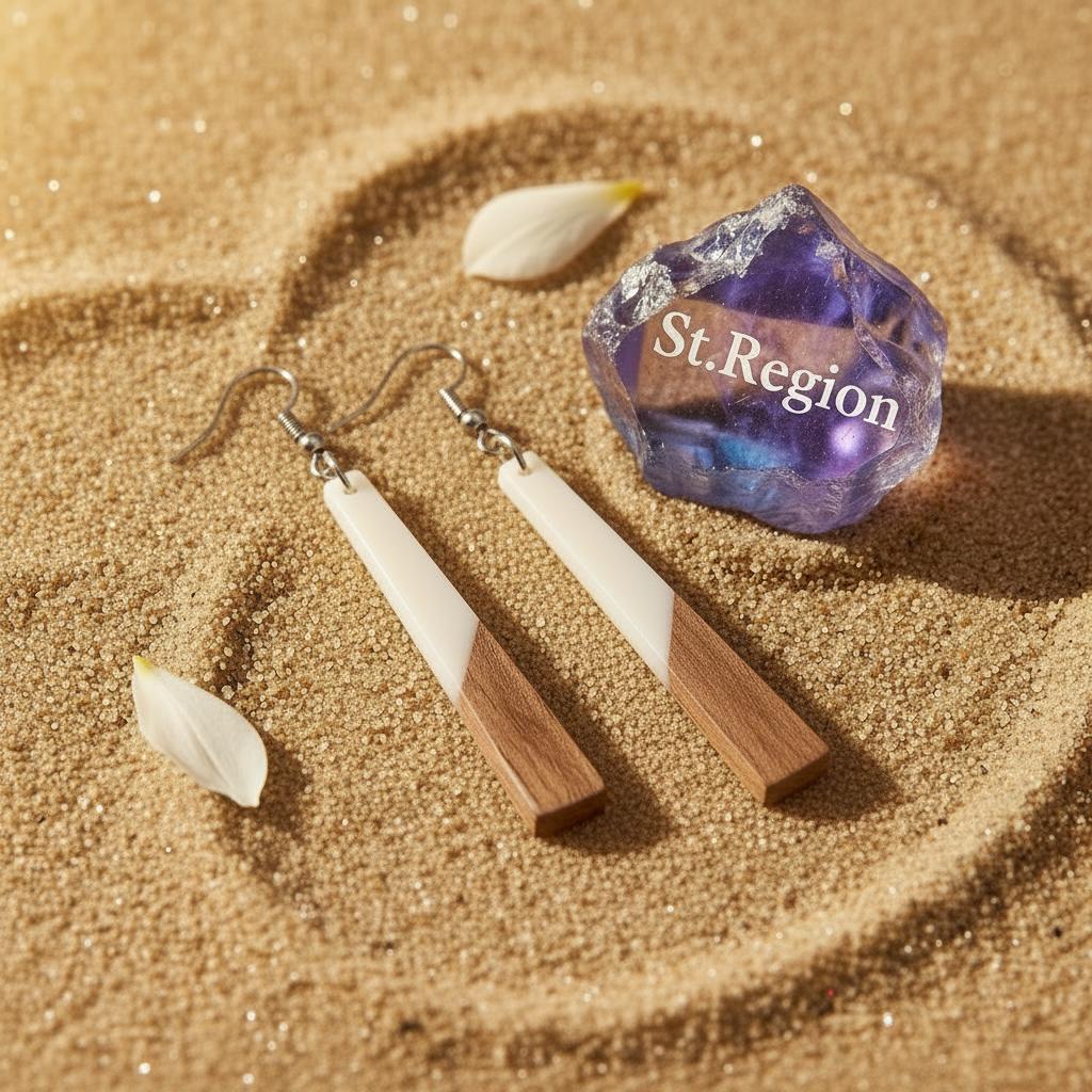 White Resin and Wood Silvertone Elongated Trapezoid Hook Earrings, silver drop earrings for women, detail close-up