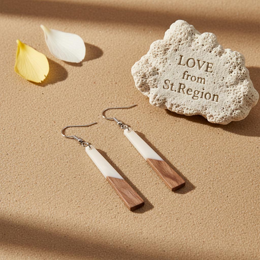 White Resin and Wood Silvertone Elongated Trapezoid Hook Earrings, silver drop earrings for women, lifestyle look