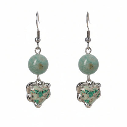 Seafoam Green Jade & Quartz Silvertone Heart Hook Earrings - Street Region