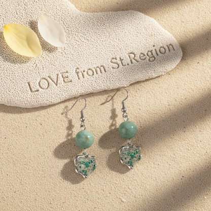 Seafoam Green Jade & Quartz Silvertone Heart Hook Earrings - Street Region