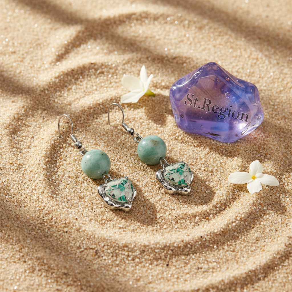 Seafoam Green Jade & Quartz Silvertone Heart Hook Earrings - Street Region