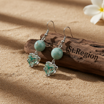Seafoam Green Jade & Quartz Silvertone Heart Hook Earrings - Street Region