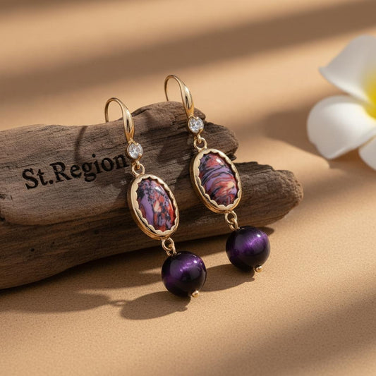gold tone floral drop earrings St.Region