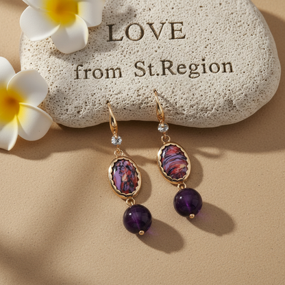 Royal Purple Jade & Turqouise Cubic Zirconia Goldtone Oval Round Hook Earrings - Street Region